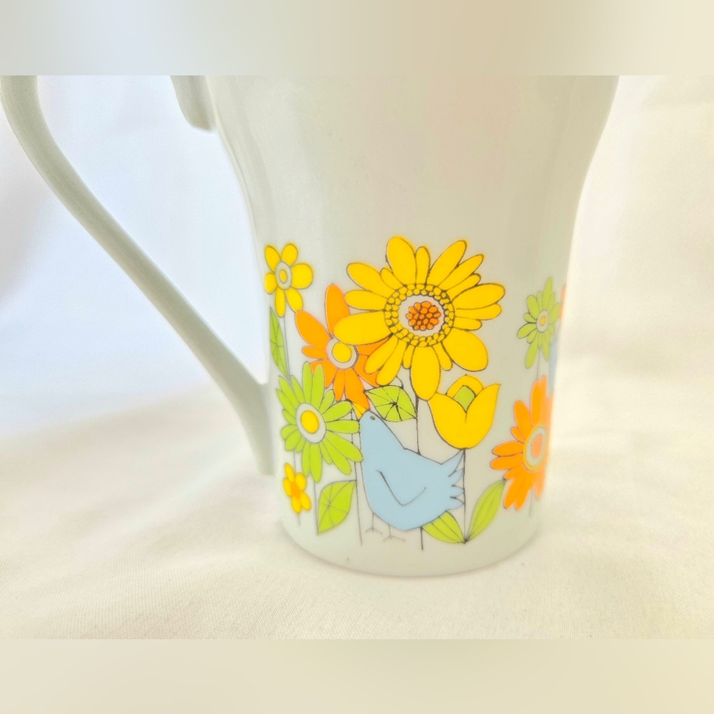 Vintage Stylecraft Tall Coffee Mug Flower Power Design w/ Birds 60s 70s - Picture 6 of 9